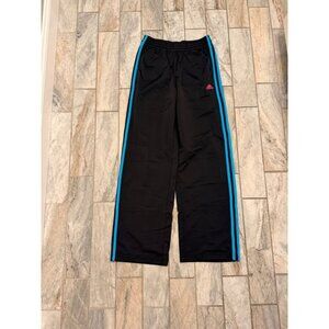 NEW Adidas women's small black/blue 3-stripe wide leg sweatpants MSRP $79.99